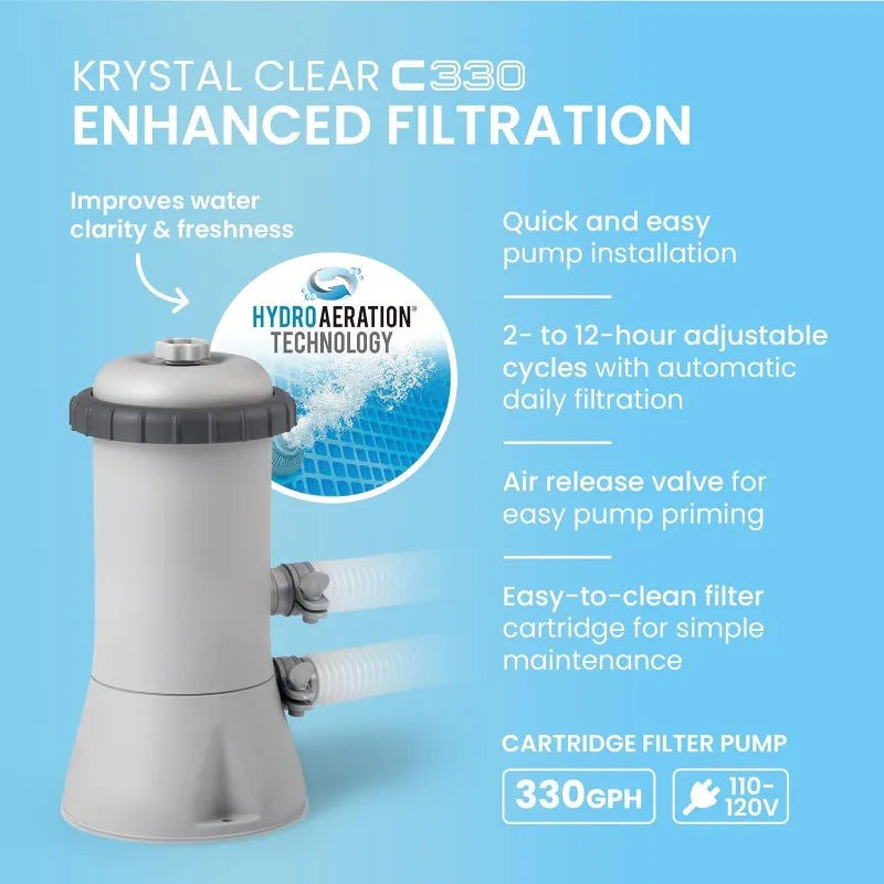 Rectangular Steel Frame Above Ground Pool 15ft x 7ft x 33in — Large Family Backyard Swimming Pool with Filter Pump by Sereniya