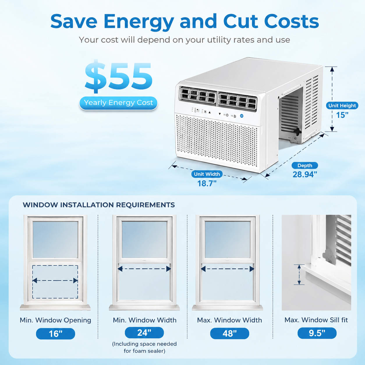 Antarctic Star U-Shaped Air Conditioner Window Unit 12000BTU