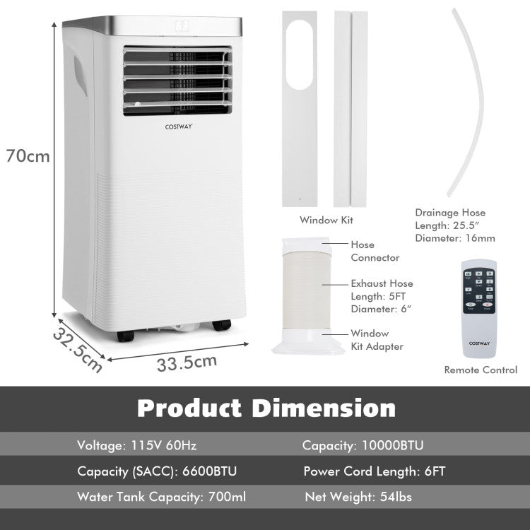 10000 BTU 3-in-1 Portable Air Conditioner with Remote Control — Dehumidifier Fan & Sleep Mode Home Cooling Unit by Sereniya