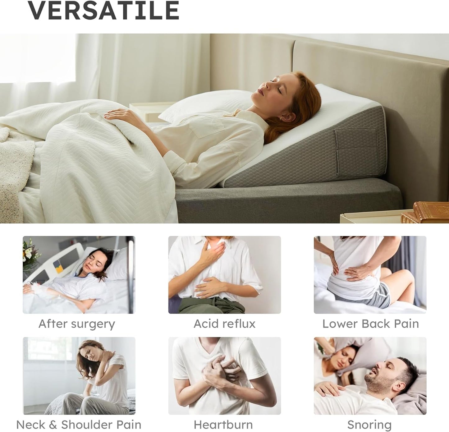 Sereniya Inclined Wedge Pillow for Back Support and Sleep Comfort