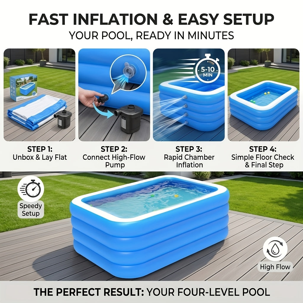 Extra Large Inflatable Swimming Pool for Backyard — Foldable Portable PVC Family Pool for Home & Outdoor Summer Fun by Sereniya