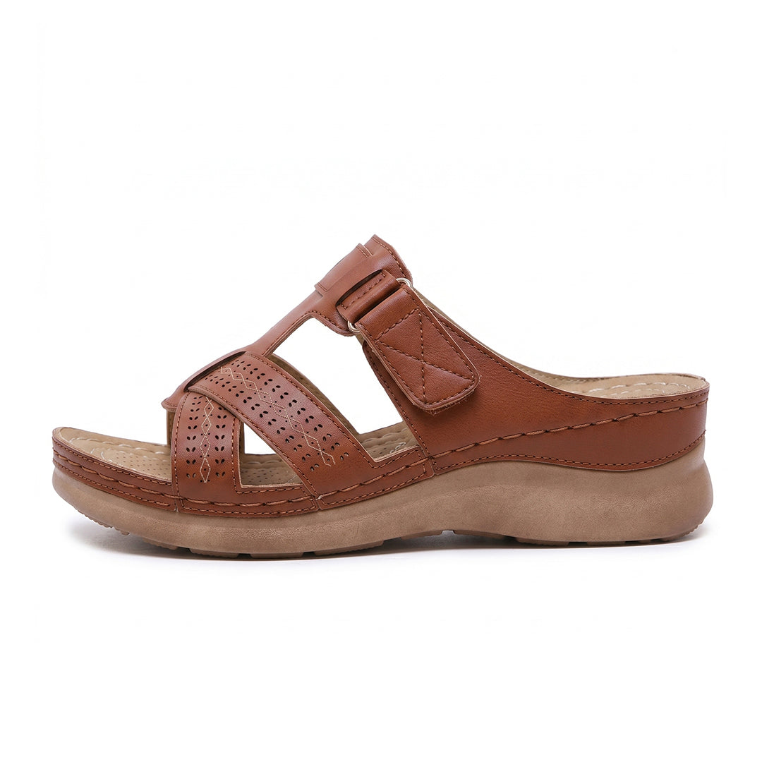 Cushioned Roman Strap Sandals in Brown by Sereniya