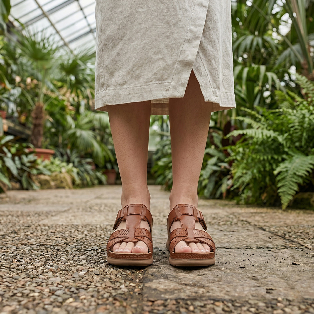 Cushioned Roman Strap Sandals in Brown by Sereniya