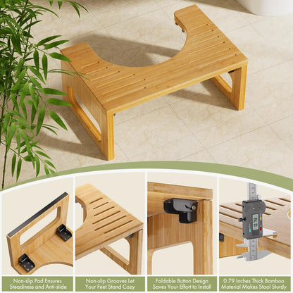 Sereniya Bamboo Foldable Toilet Stool with Non Slip Base