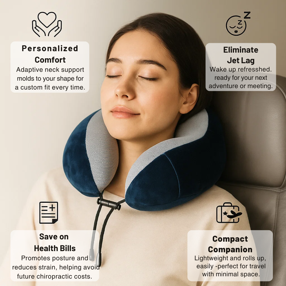 Sereniya Memory Foam Travel Neck Pillow for Airplane and Travel Comfort