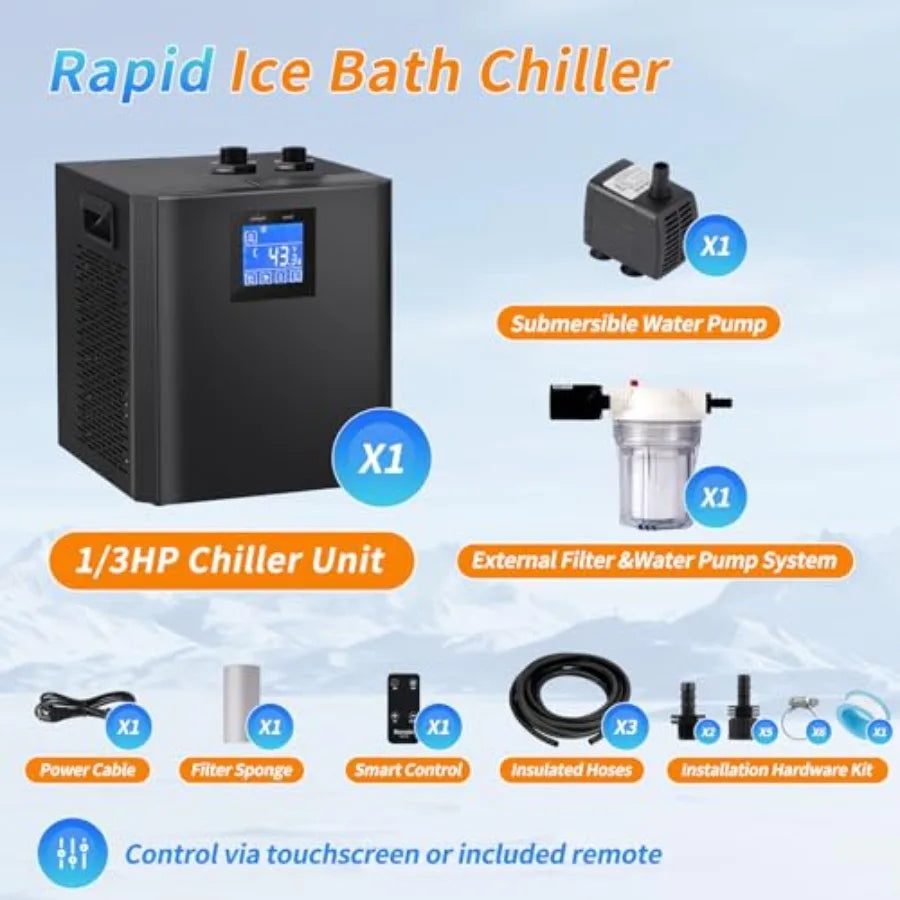 Cold Plunge Chiller — 1/3 HP Water Chiller for Ice Bath Tubs with Pump, External Filter & Remote Control by Sereniya