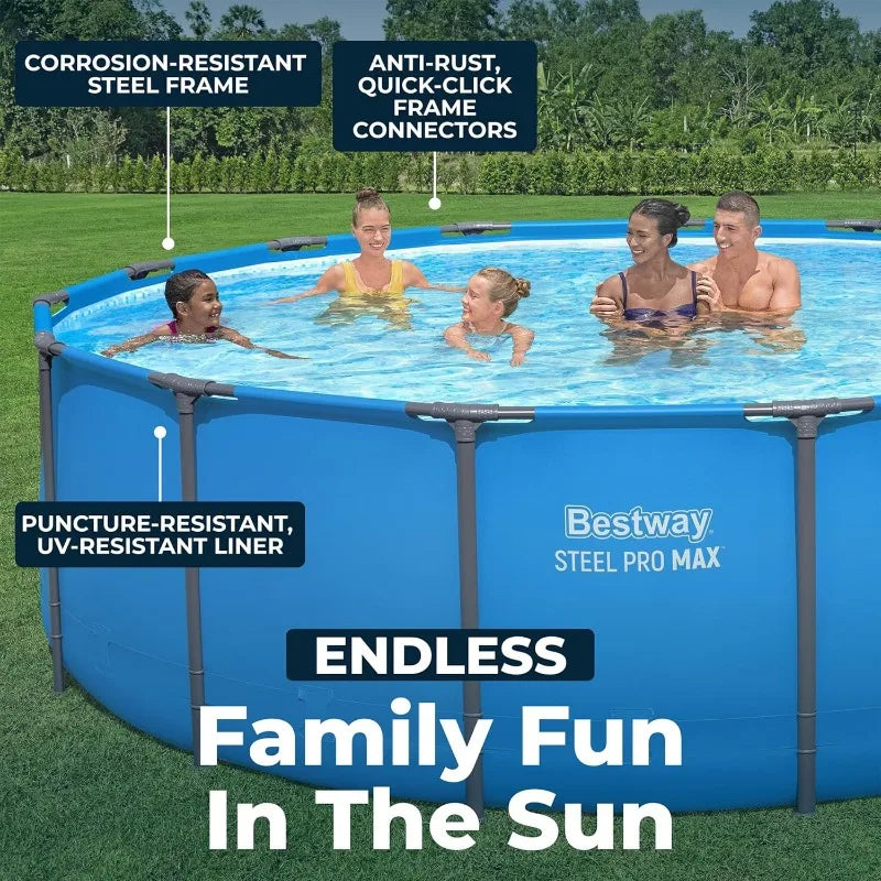 Round Above Ground Swimming Pool with Metal Frame — Heavy Duty Outdoor Backyard Family Pool 12ft / 14ft / 15ft by Sereniya