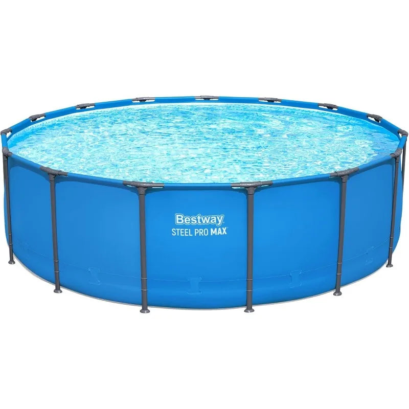 Round Above Ground Swimming Pool with Metal Frame — Heavy Duty Outdoor Backyard Family Pool 12ft / 14ft / 15ft by Sereniya