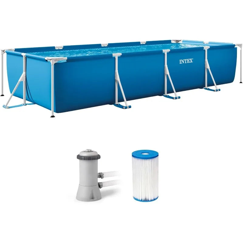 Rectangular Steel Frame Above Ground Pool 15ft x 7ft x 33in — Large Family Backyard Swimming Pool with Filter Pump by Sereniya