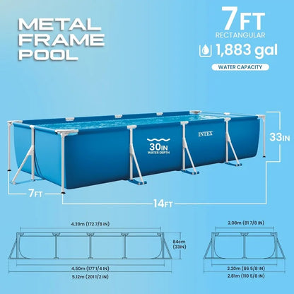 Rectangular Steel Frame Above Ground Pool 15ft x 7ft x 33in — Large Family Backyard Swimming Pool with Filter Pump by Sereniya
