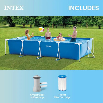 Rectangular Steel Frame Above Ground Pool 15ft x 7ft x 33in — Large Family Backyard Swimming Pool with Filter Pump by Sereniya