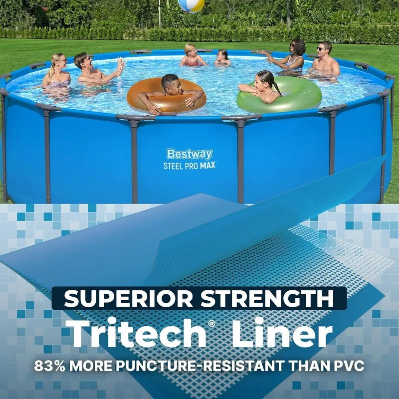 Round Above Ground Swimming Pool with Metal Frame — Heavy Duty Outdoor Backyard Family Pool 12ft / 14ft / 15ft by Sereniya