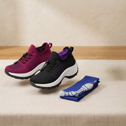 Womens Cushioned Arch Support Shoes with Free Compression Socks by Sereniya
