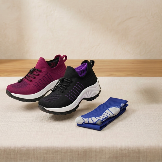Womens Cushioned Arch Support Shoes with Free Compression Socks by Sereniya