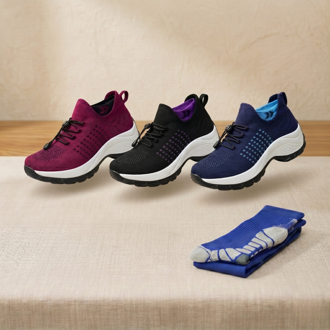 Womens Wide Fit Comfort Shoe Bundle with Free Compression Socks by Sereniya