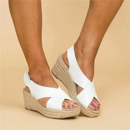 Womens Orthopedic Espadrille Wedge Sandals Cross Strap Platform by Sereniya