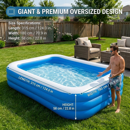 Extra Large Inflatable Swimming Pool for Backyard — Foldable Portable PVC Family Pool for Home & Outdoor Summer Fun by Sereniya