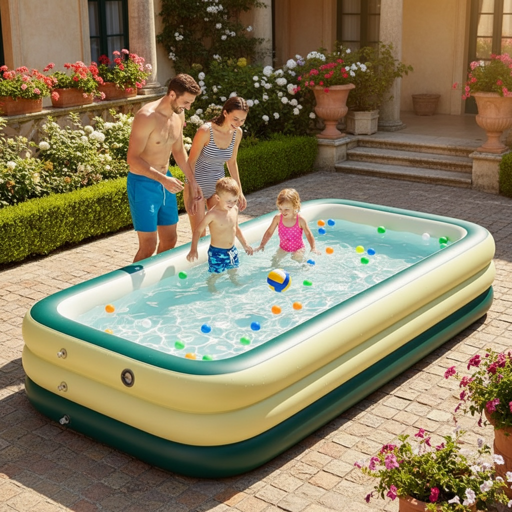 Inflatable Family Pool with UV Shade Canopy — Portable Backyard Swimming Pool for Outdoor Summer Fun by Sereniya
