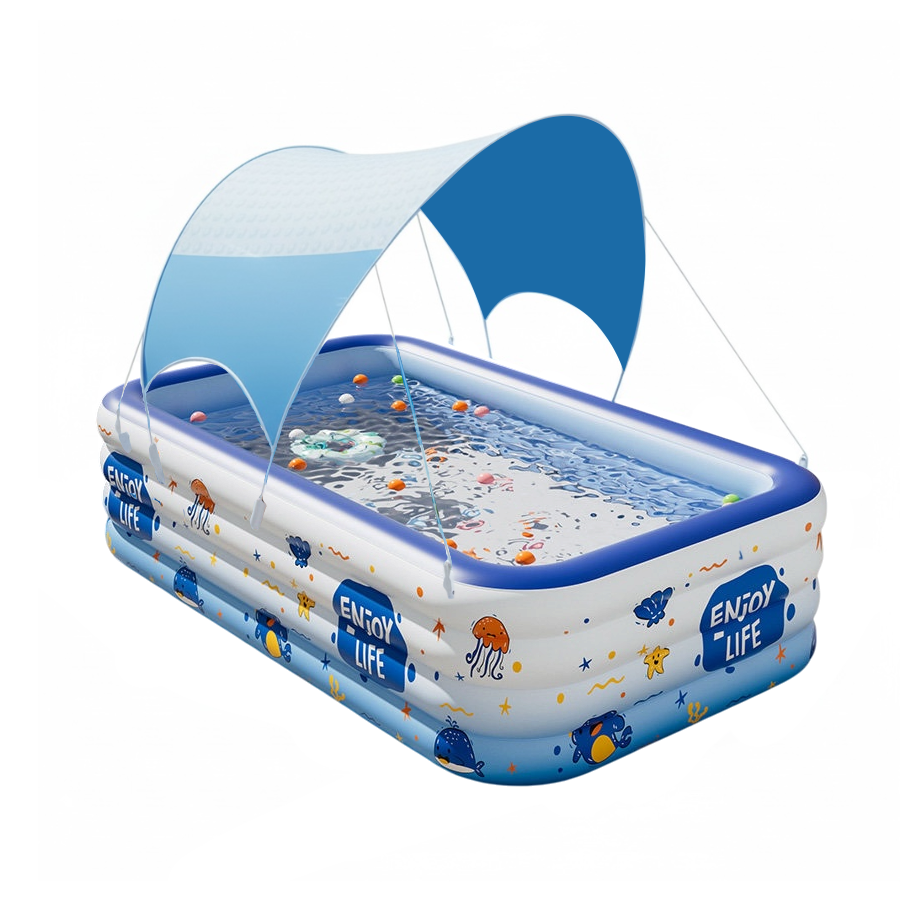 Inflatable Family Pool with UV Shade Canopy — Portable Backyard Swimming Pool for Outdoor Summer Fun by Sereniya
