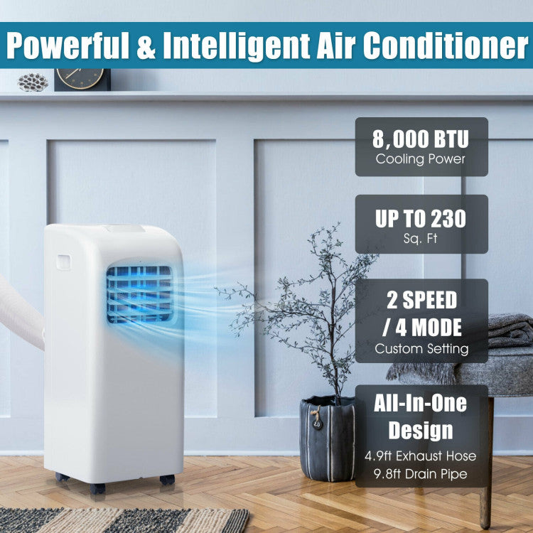 8000 BTU Portable Air Conditioner with Dehumidifier — Quiet Home Cooling Unit with Remote Control by Sereniya