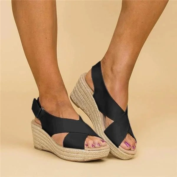 Womens Orthopedic Espadrille Wedge Sandals Cross Strap Platform by Sereniya