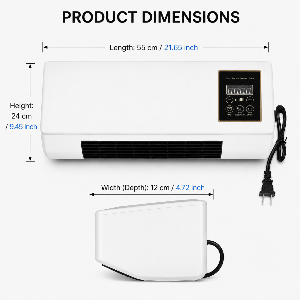 Wall Mounted Air Conditioner Portable Mini AC 3-Speed Fan with Timer for Bedroom Office Home Cooling by Sereniya