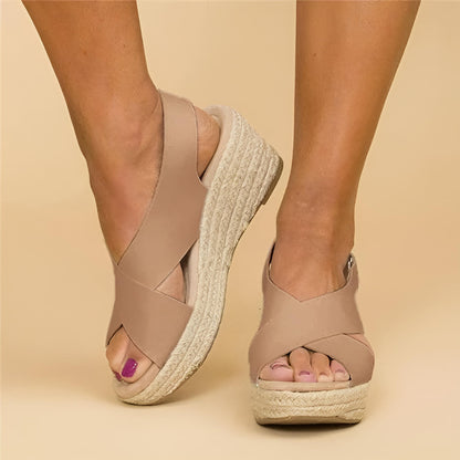 Womens Orthopedic Espadrille Wedge Sandals Cross Strap Platform by Sereniya