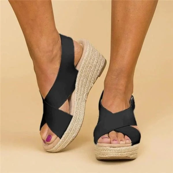 Womens Orthopedic Espadrille Wedge Sandals Cross Strap Platform by Sereniya