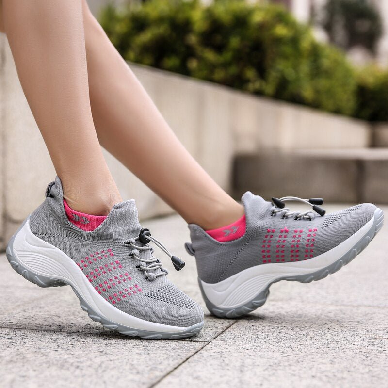 Womens Slip On Walking Sneakers Wide Toe Box Stretch Knit Lightweight by Sereniya