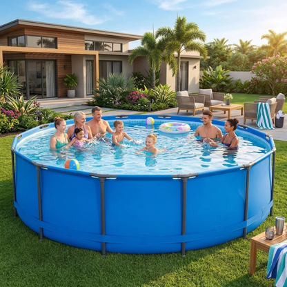 Round Above Ground Swimming Pool with Metal Frame — Heavy Duty Outdoor Backyard Family Pool 12ft / 14ft / 15ft by Sereniya