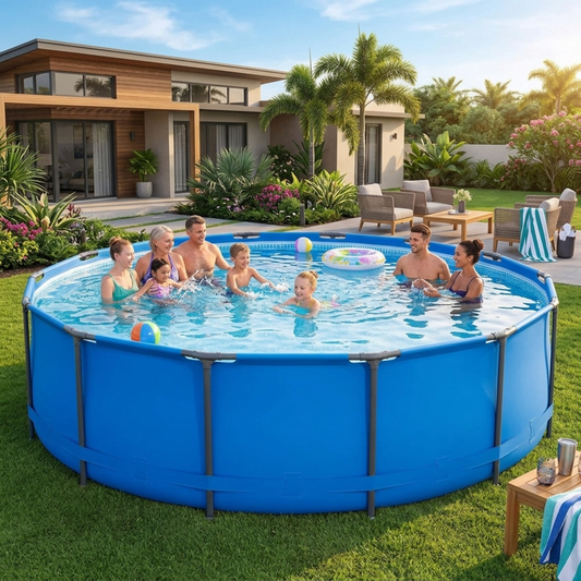 Round Above Ground Swimming Pool with Metal Frame — Heavy Duty Outdoor Backyard Family Pool 12ft / 14ft / 15ft by Sereniya