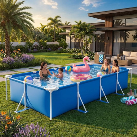 Rectangular Steel Frame Above Ground Pool 15ft x 7ft x 33in — Large Family Backyard Swimming Pool with Filter Pump by Sereniya