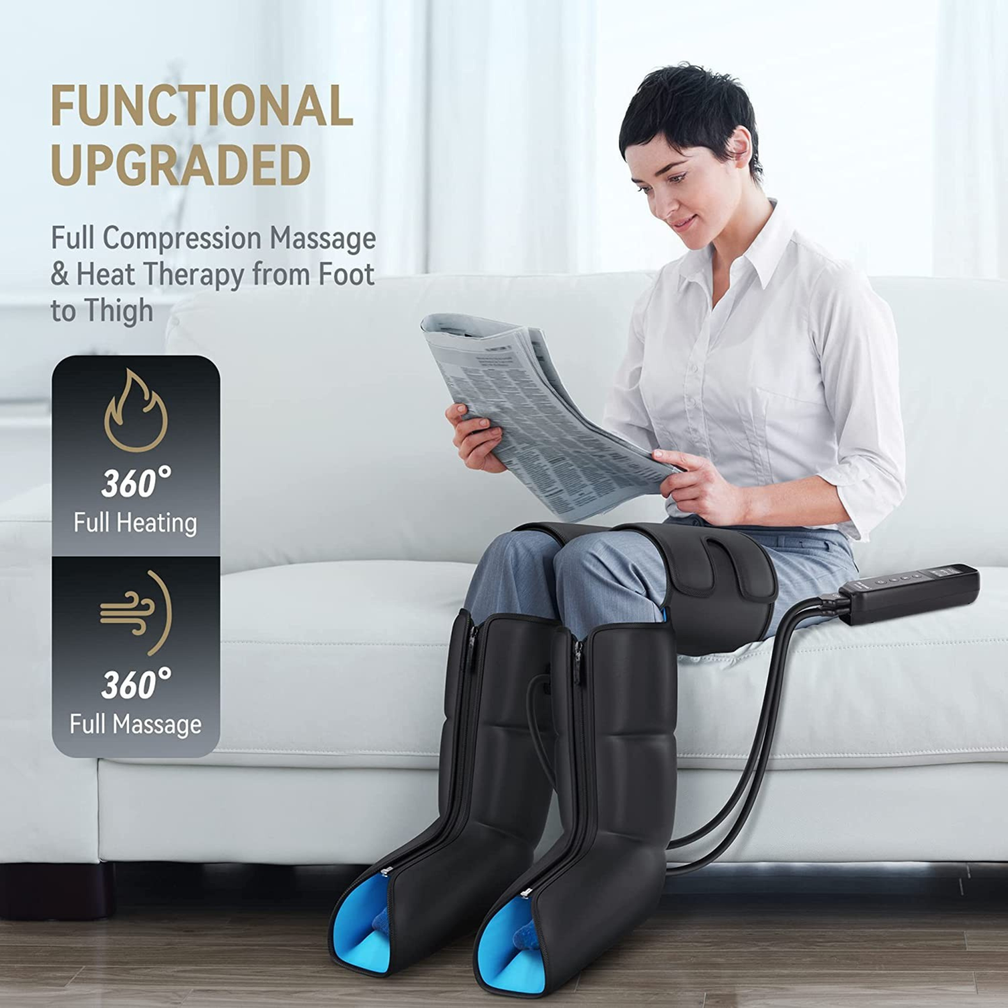 Full Leg Compression Massager with Heat — Premium Air Compression Leg Massage Device by Sereniya