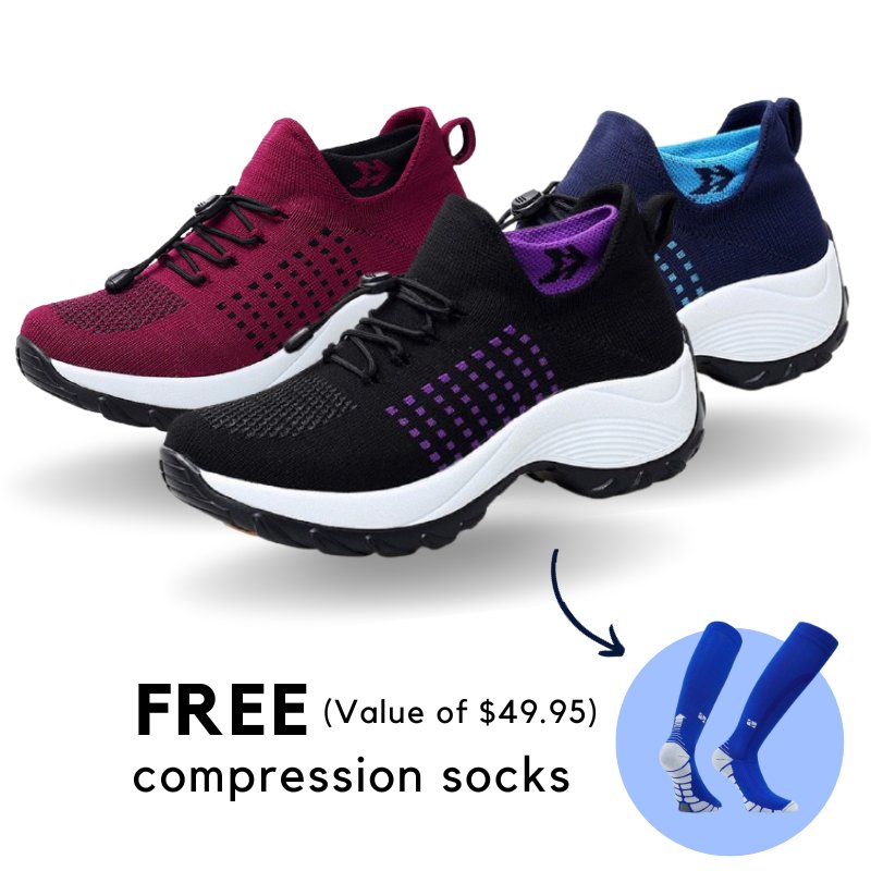 Womens Wide Fit Comfort Shoe Bundle with Free Compression Socks by Sereniya